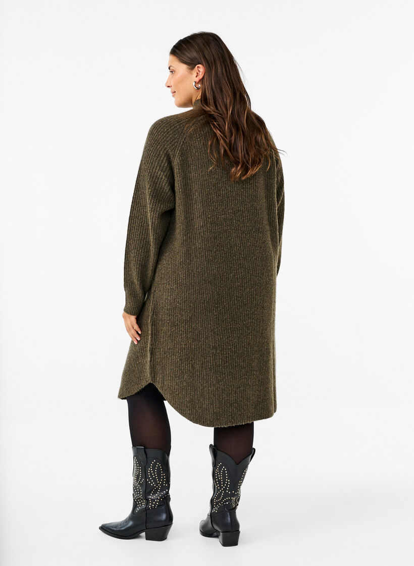 Long-sleeved knitted dress with a high neck, Sea Turtle Mel., Model image number 1