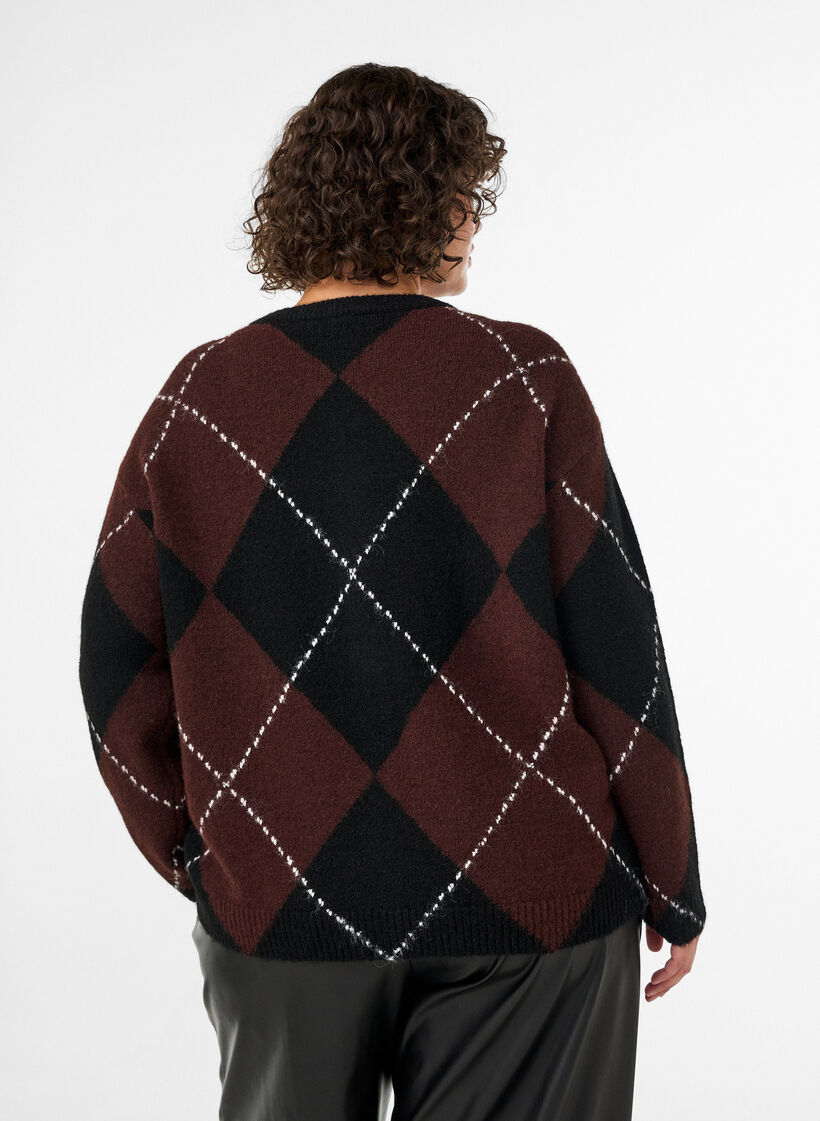 Cardigan with argyle pattern, Black, Model image number 2