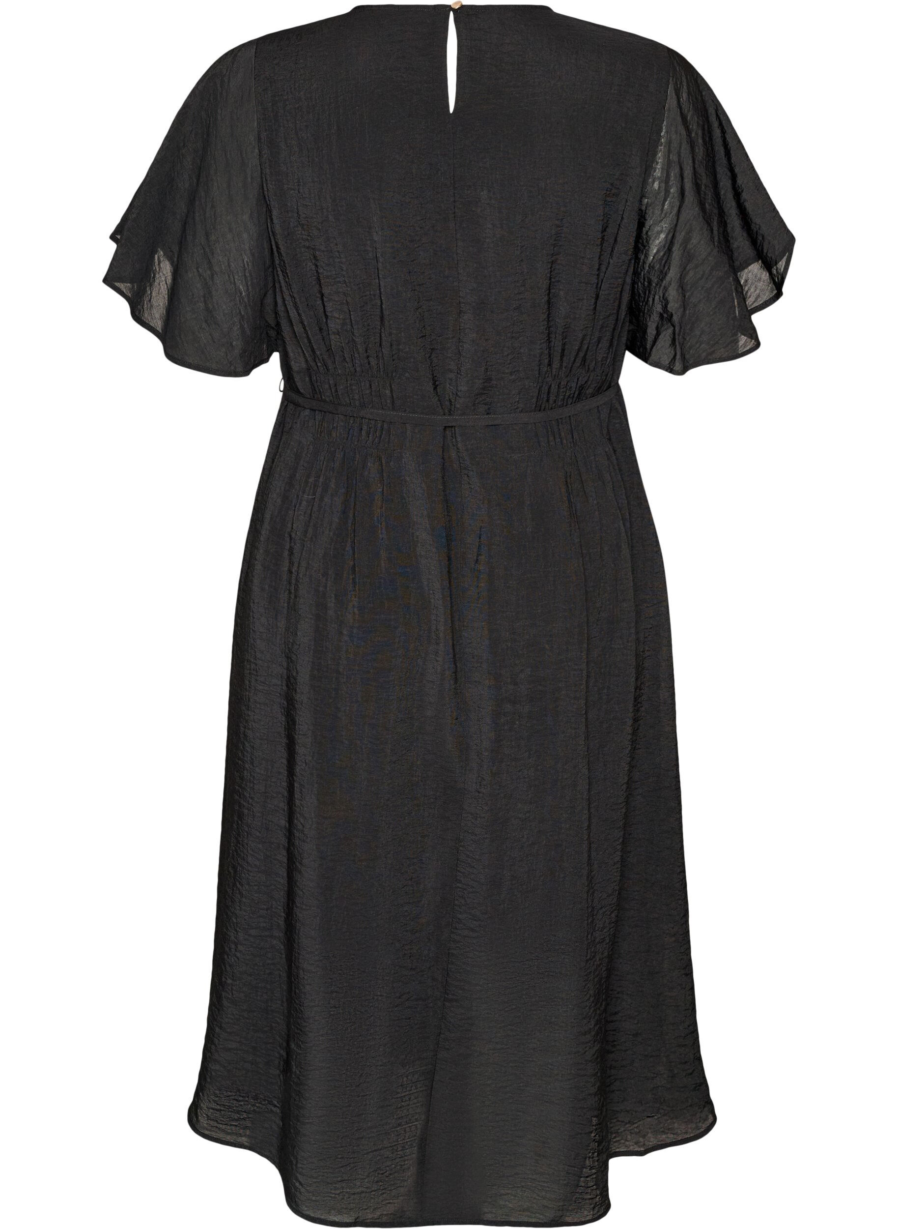ZizzifashionAnkle-length dress with flutter sleeves and tie-waist, Black, Packshot image number 1