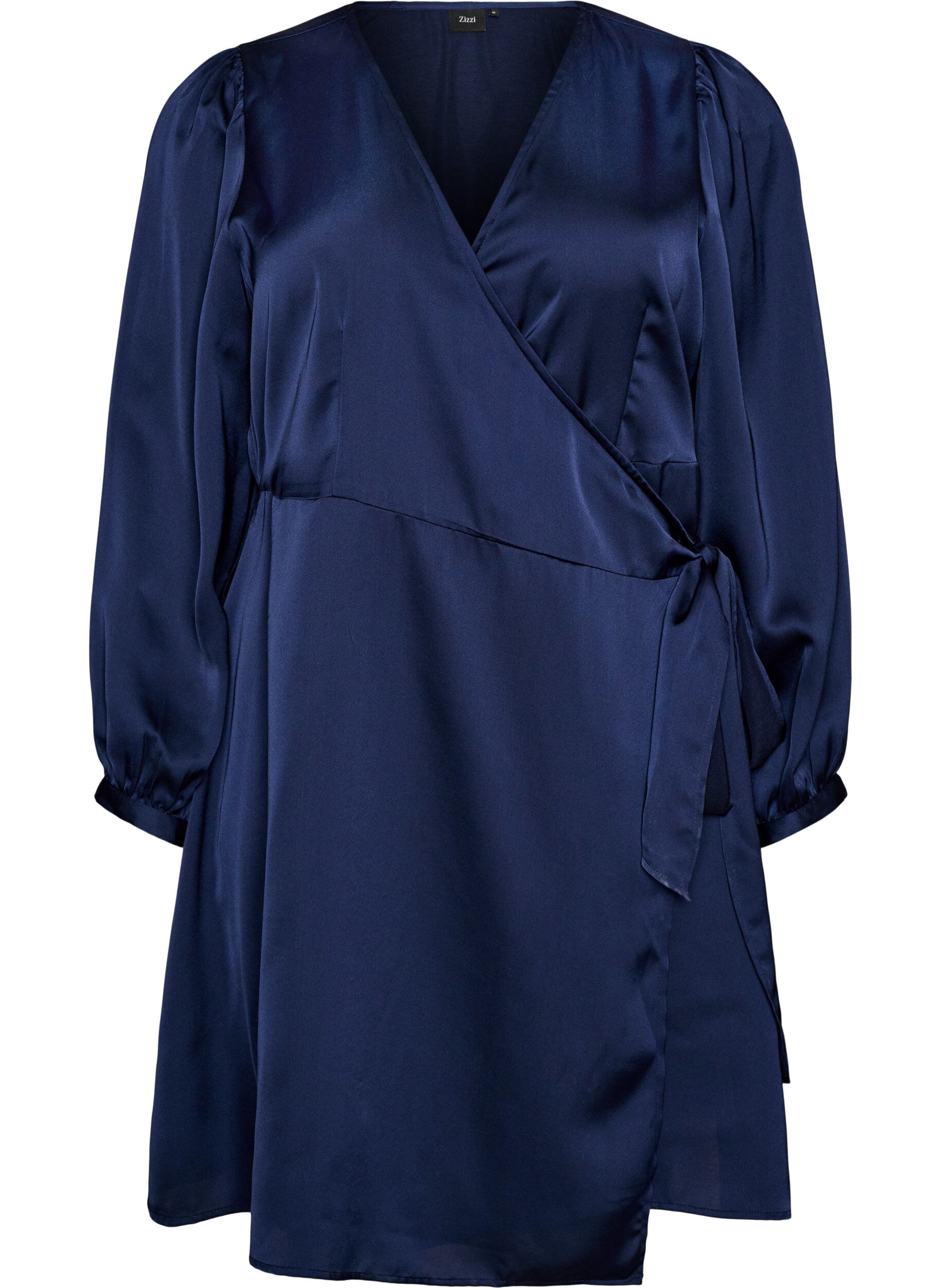 ZizzifashionShort satin dress with wrap design, Blue, Packshot image number 0