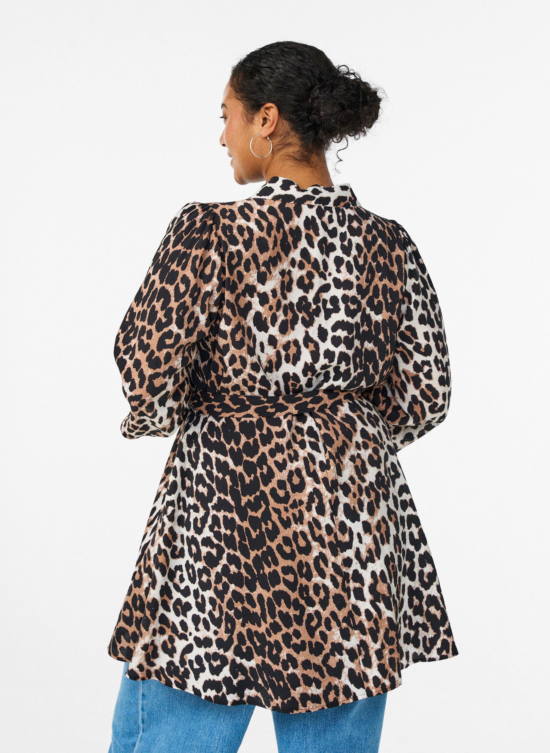 ZizzifashionPatterned tunic with a tie-belt and 3/4 sleeves, Brown, Model image number 2