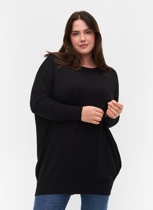 Knitted jumper with round neckline, Black, Model image number 0