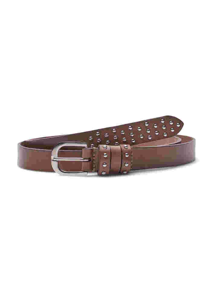 Studded leather belt, Brown, Packshot