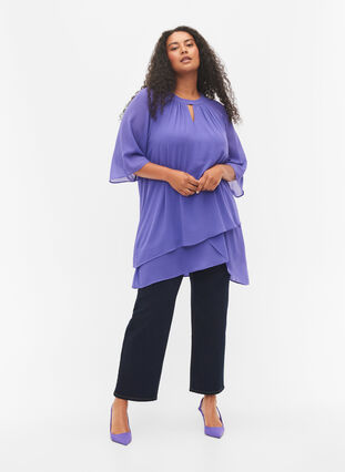 Chiffon blouse with 3/4 sleeves, Purple Corallites, Model image number 2