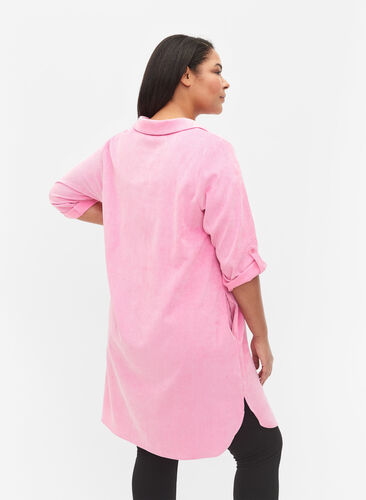 Velvet dress with 3/4-length sleeves and buttons, Begonia Pink, Model image number 0