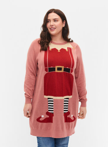 Long knitted Christmas jumper, Burlwood Comb, Model image number 0
