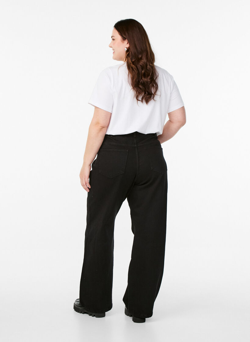 Wide leg jeans with high waist, Black, Model image number 1