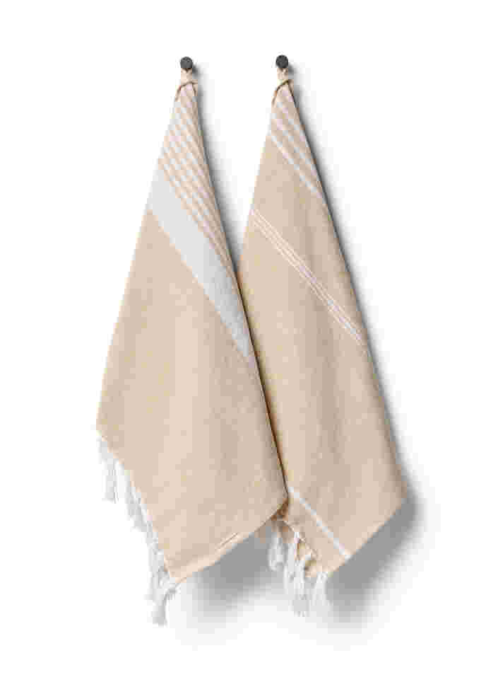 2-pack striped towel with fringes, 2-Pack Beige, Packshot image number 0