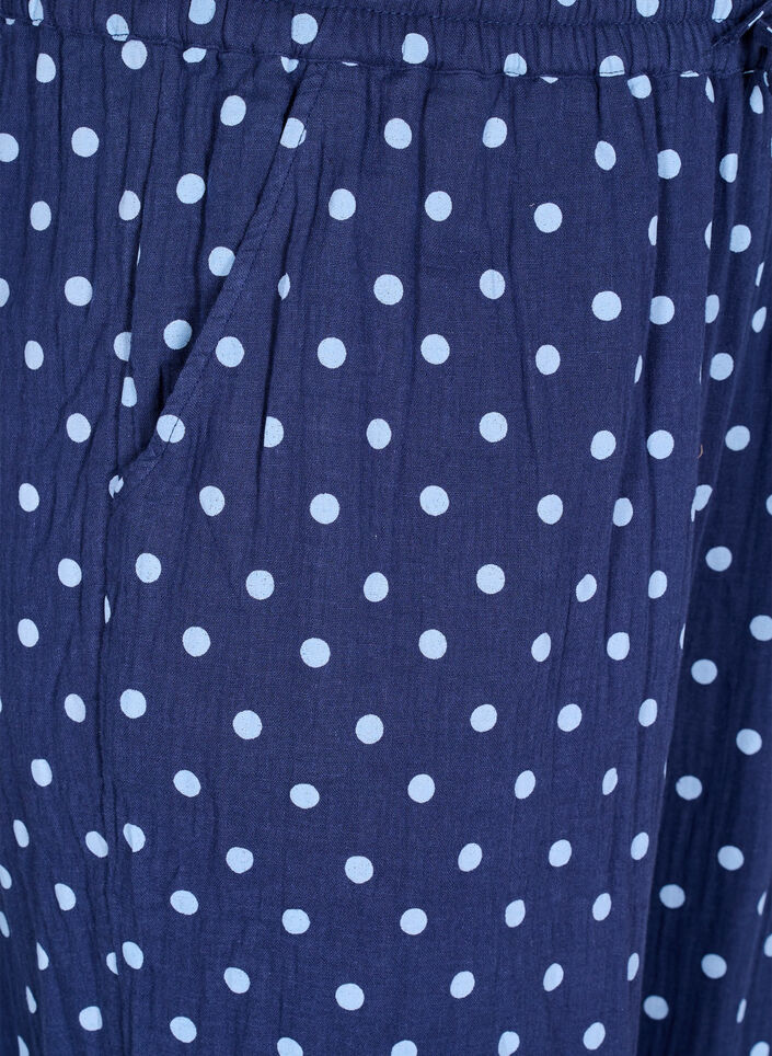 Loose trousers in patterned cotton muslin, Blue, Packshot image number 2