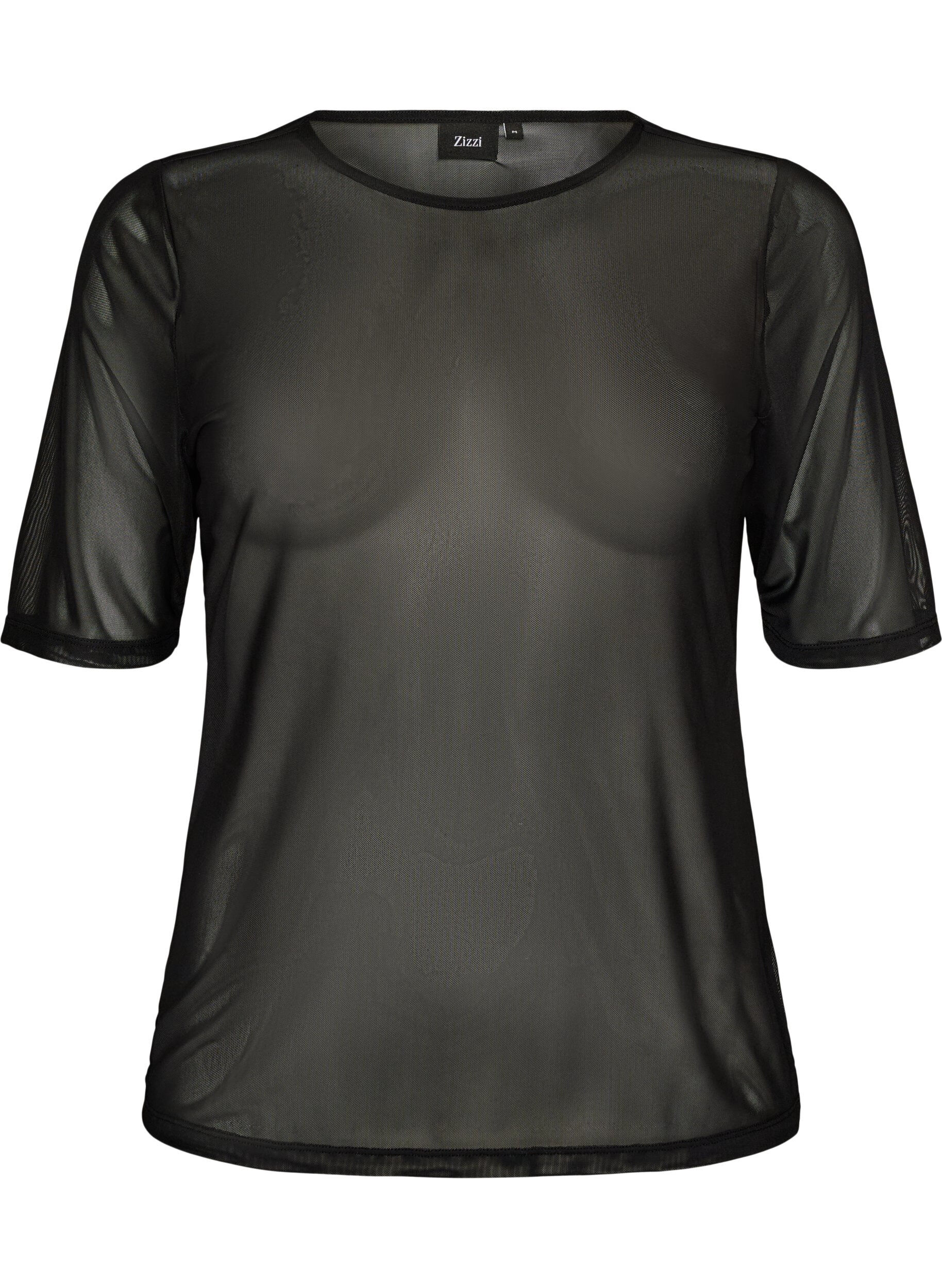 Mesh top with short sleeves and round neck