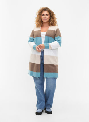 Long open front cardigan, Reef Waters Mel Comb, Model image number 2