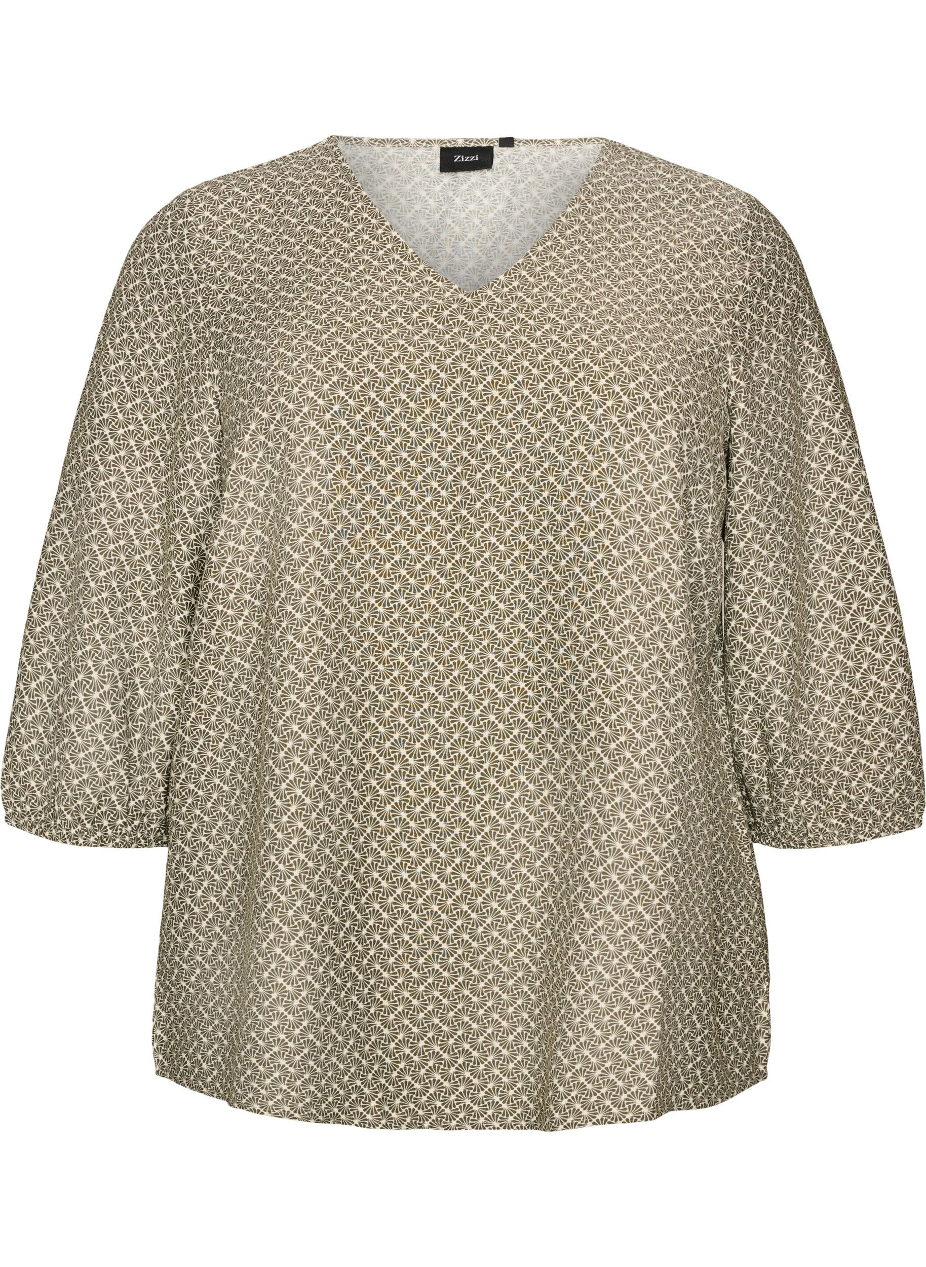 ZizzifashionPatterned viscose blouse with 3/4-sleeves, Green, Packshot image number 0