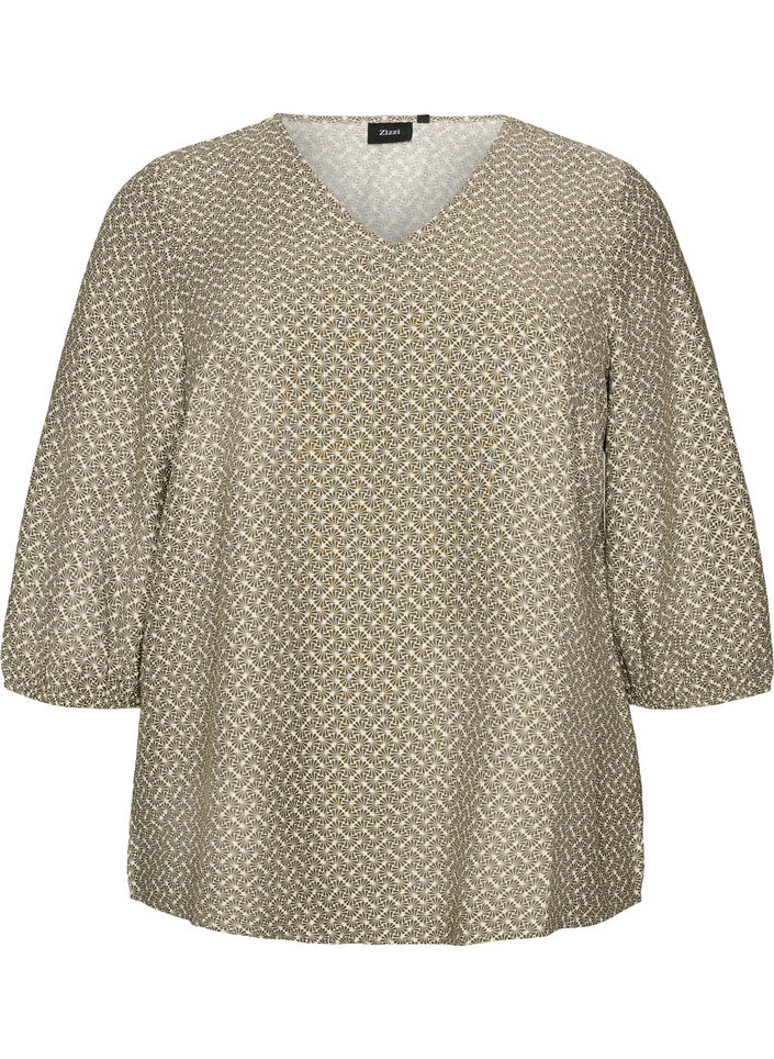 Patterned viscose blouse with 3/4-sleeves, Green, Packshot image number 0