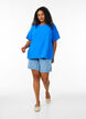 Short-sleeved blouse with round neck, Blue, Model image number 1
