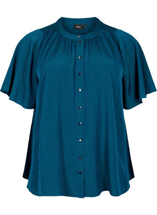 Short-sleeved shirt with dotted pattern, Deep Teal, Packshot image number 0