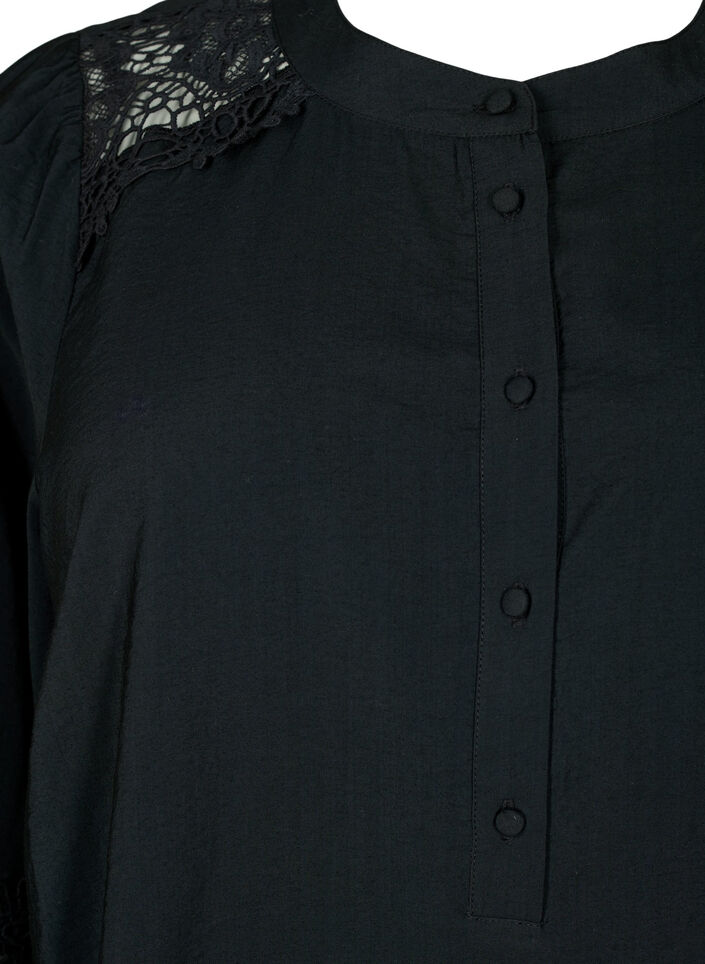 Viscose blouse with crocheted details, Black, Packshot image number 2