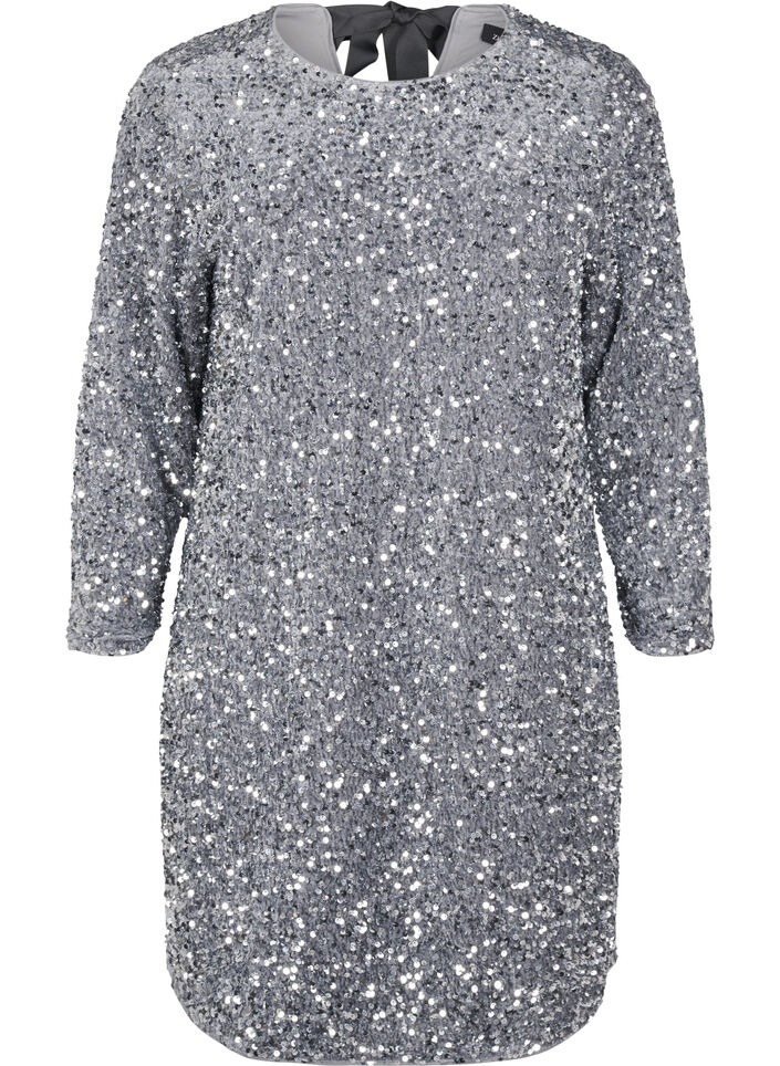 Sequin dress with bow detail, Silver, Packshot image number 0