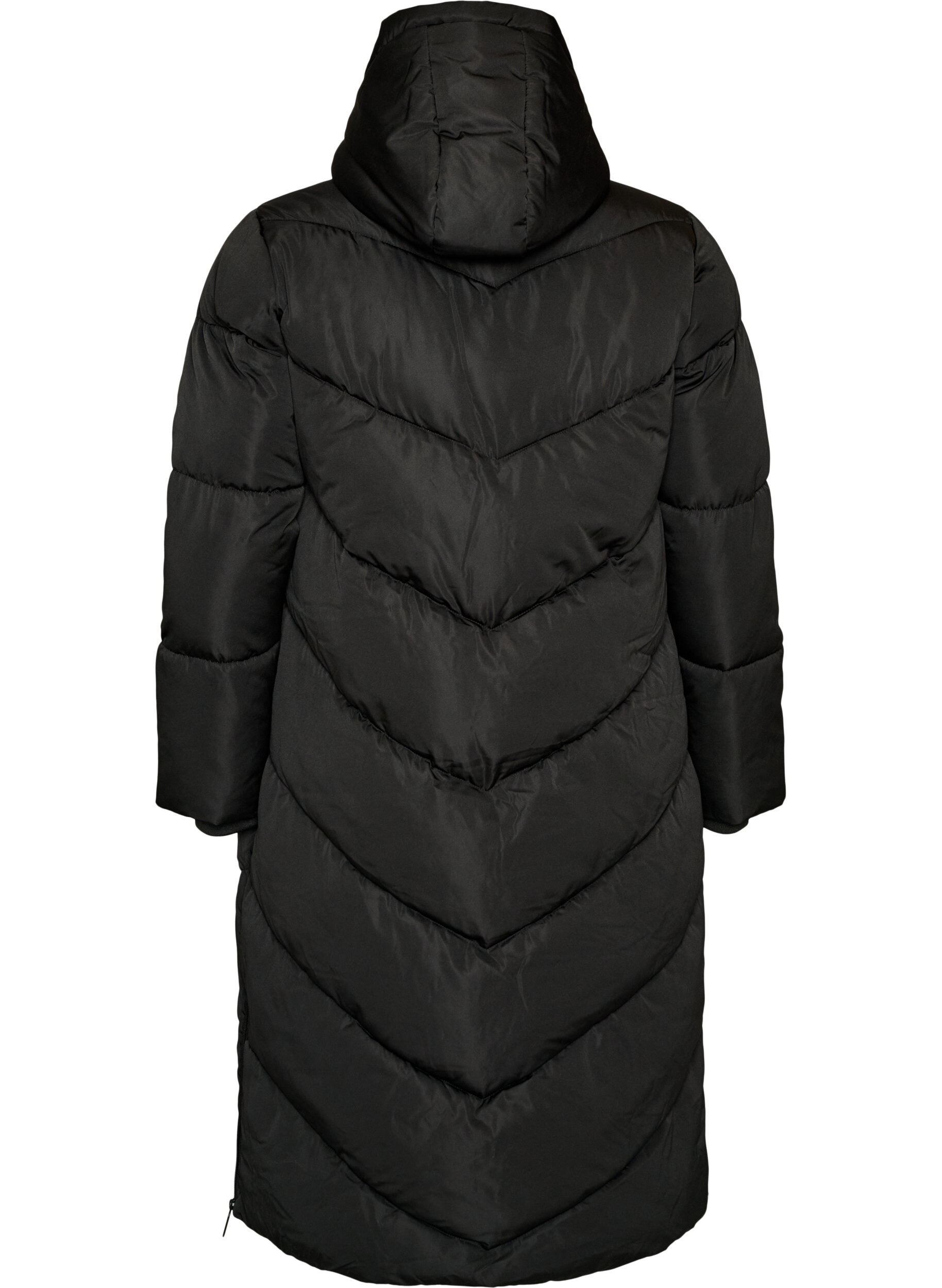 ZizzifashionLong puffer coat with hood and pockets, Black, Packshot image number 1