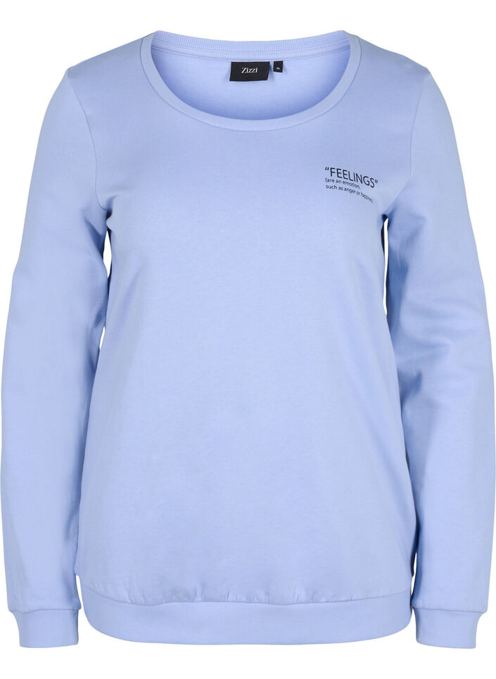 Cotton sweatshirt with text print, Blue Heron, Packshot image number 0
