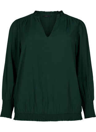 Viscose blouse with long sleeves and smock, Scarab, Packshot image number 0