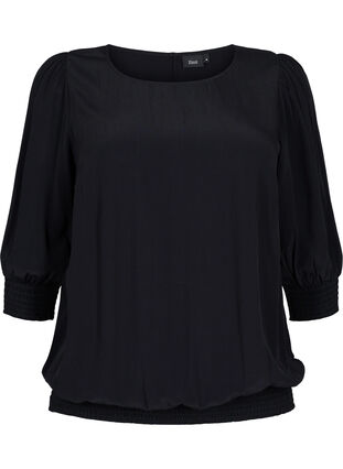 Solid-coloured viscose blouse with a balloon effect, Black, Packshot image number 0