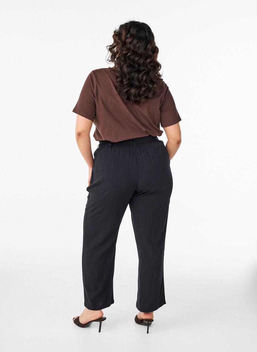 High-waisted viscose trousers, Black, Model image number 1