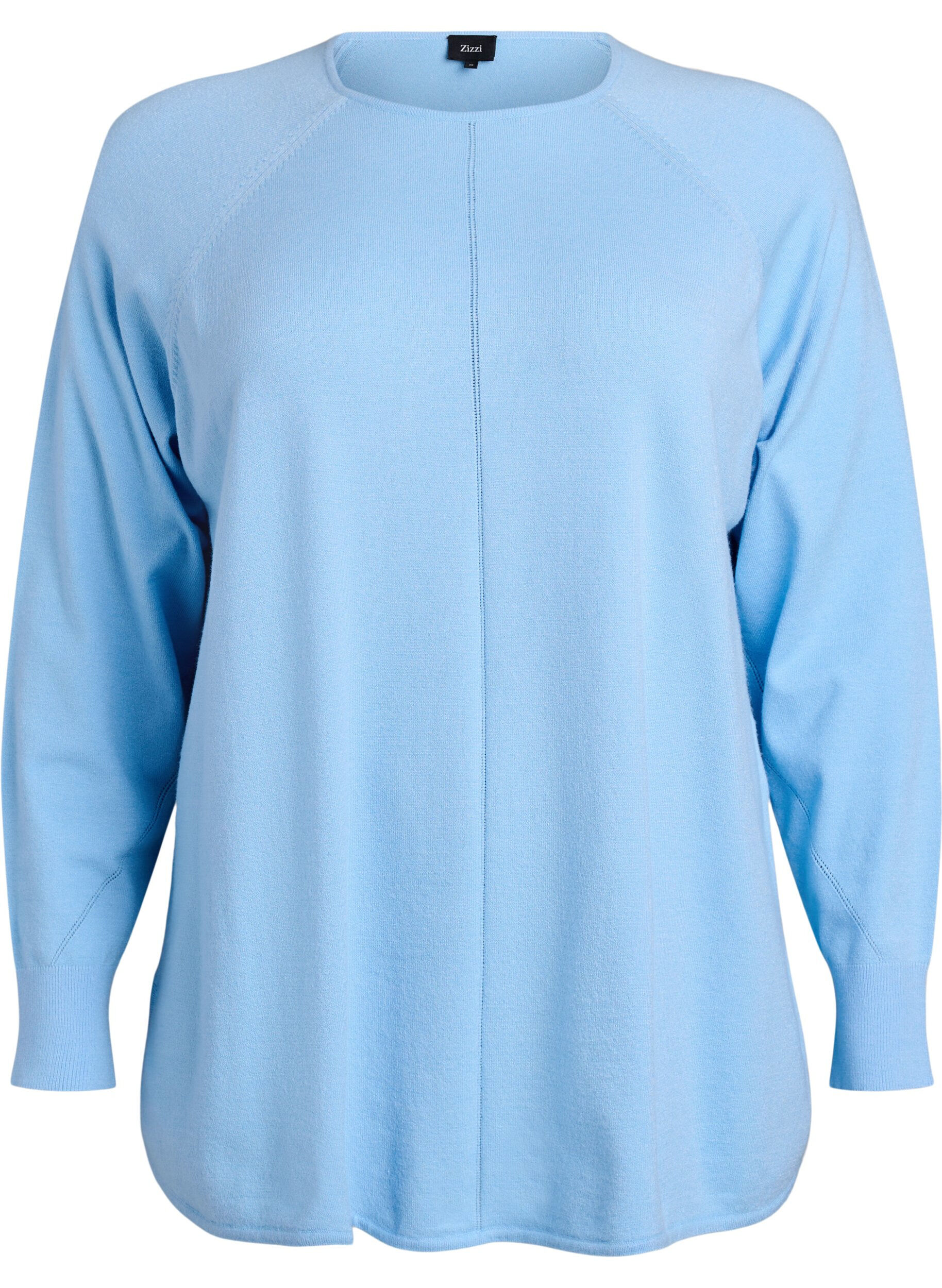 ZizzifashionKnit blouse with round neck and knitted pattern, Light Blue, Packshot image number 0