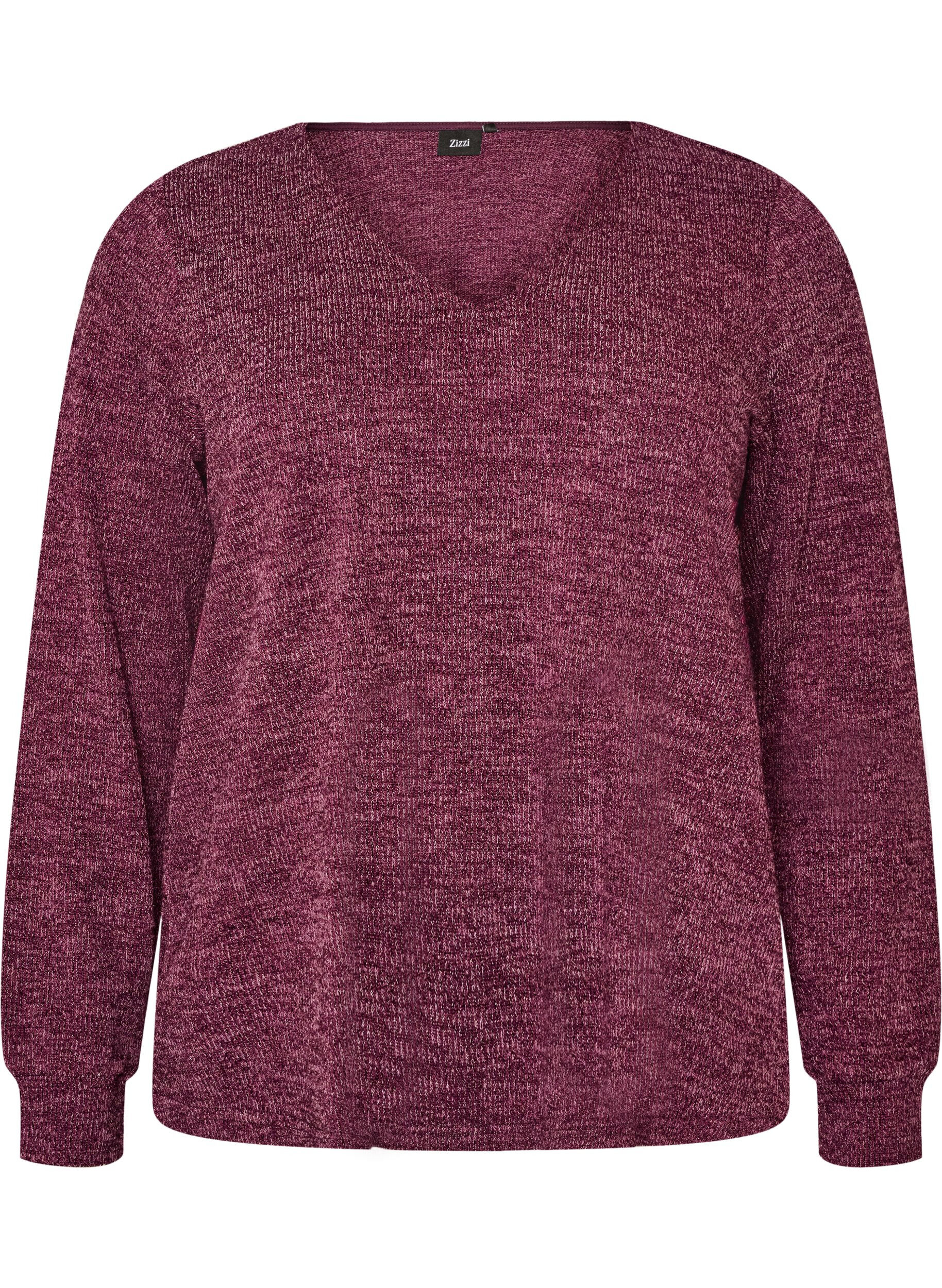 ZizzifashionJersey blouse with a V-neck and long sleeves, Dark Bordeaux, Packshot image number 0