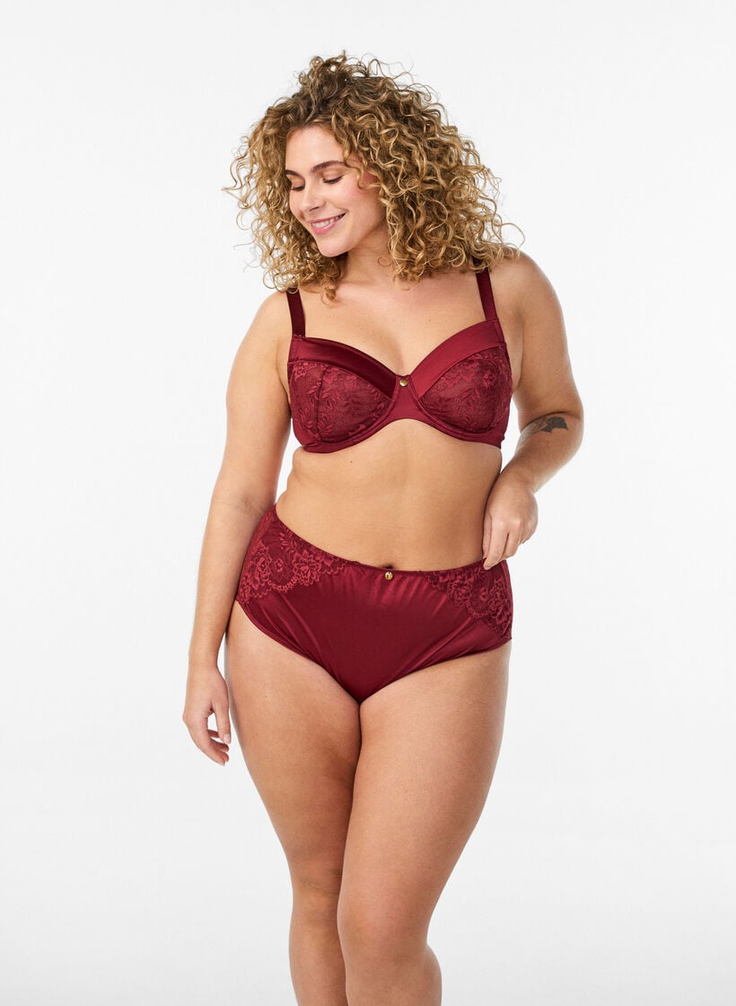 Panties with lace and a bow detail at the back, Dark Bordeaux, Model image number 1