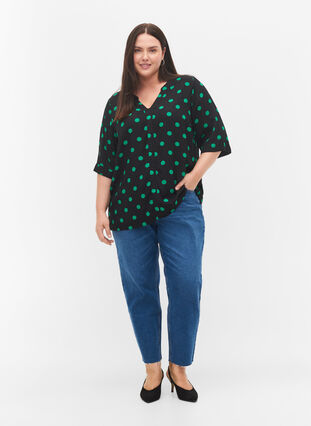 Polka dot viscose blouse, Black jol Green dot, Model image number 2