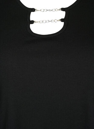 Ribbed blouse with chain detail, Black, Packshot image number 2