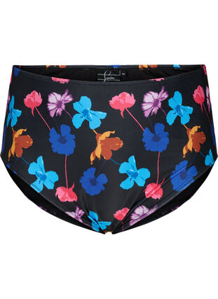 Bikini bottom with print and high waist, Black Flower AOP, Packshot image number 0