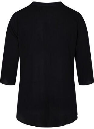 3/4 sleeve v-neck viscose blouse, Black, Packshot image number 1