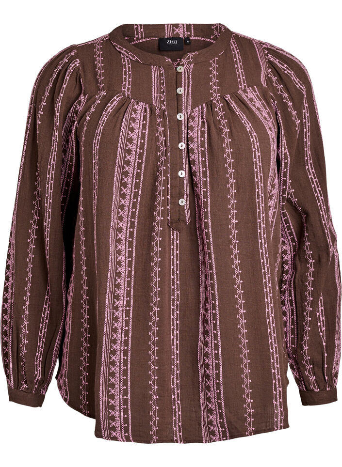 Blouse with embroidered pattern, Brown, Packshot image number 0