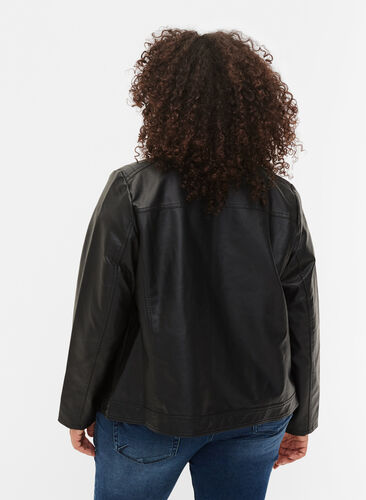 Faux leather jacket with pockets, Black, Model image number 1