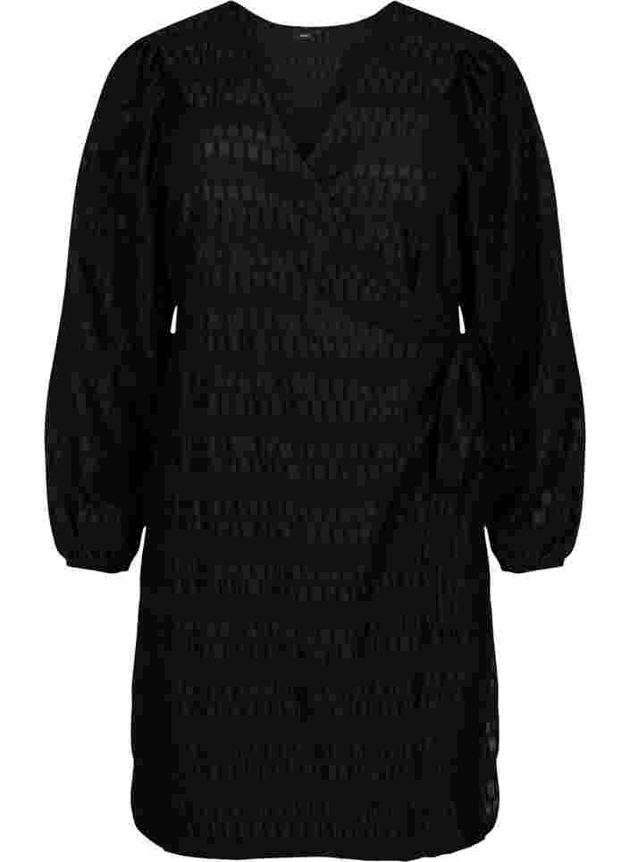 Wrap dress with long sleeves, Black, Packshot image number 0