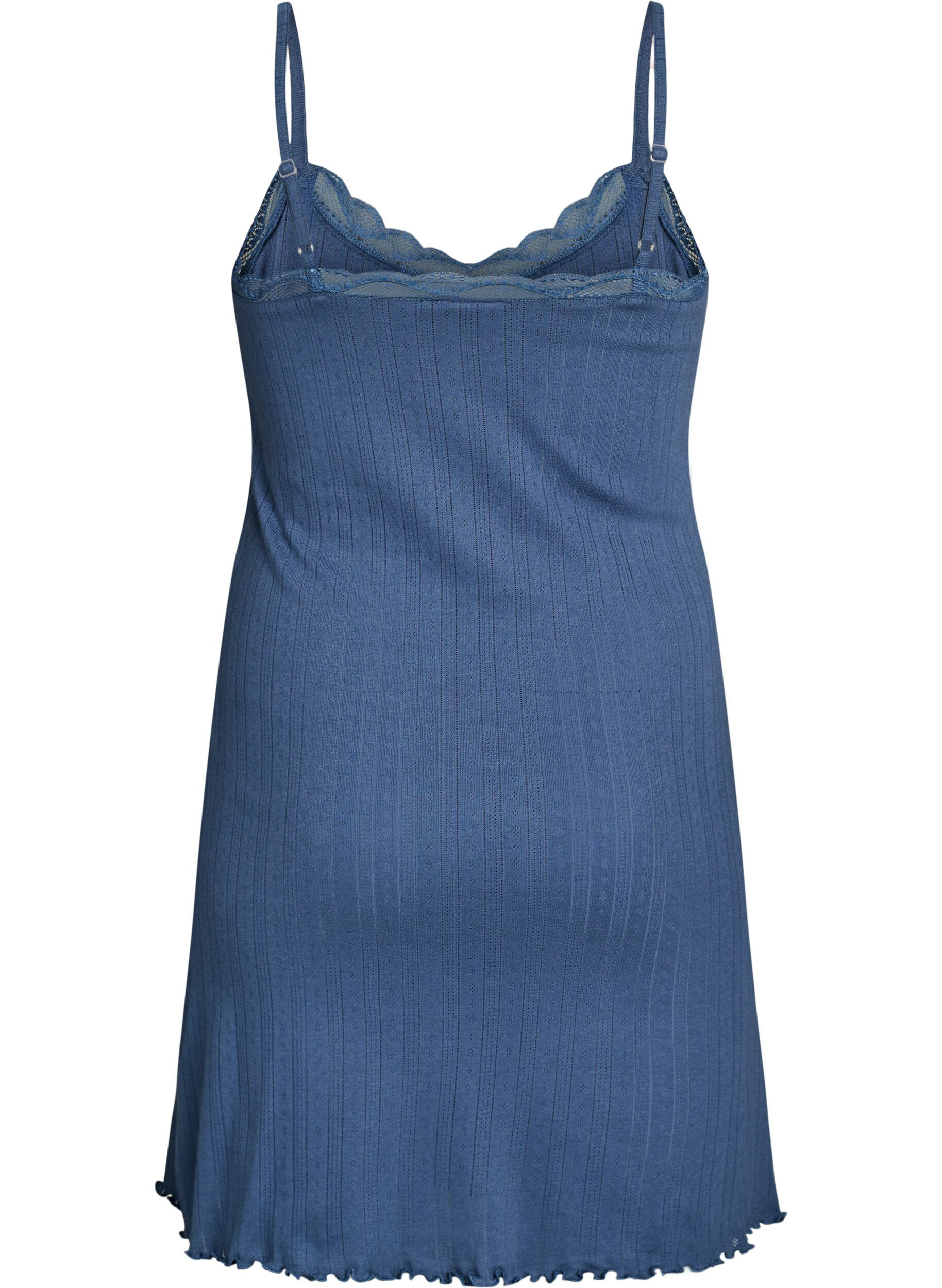 Zizzifashion Nightgown with thin straps and textured pattern, Blue, Packshot image number 1
