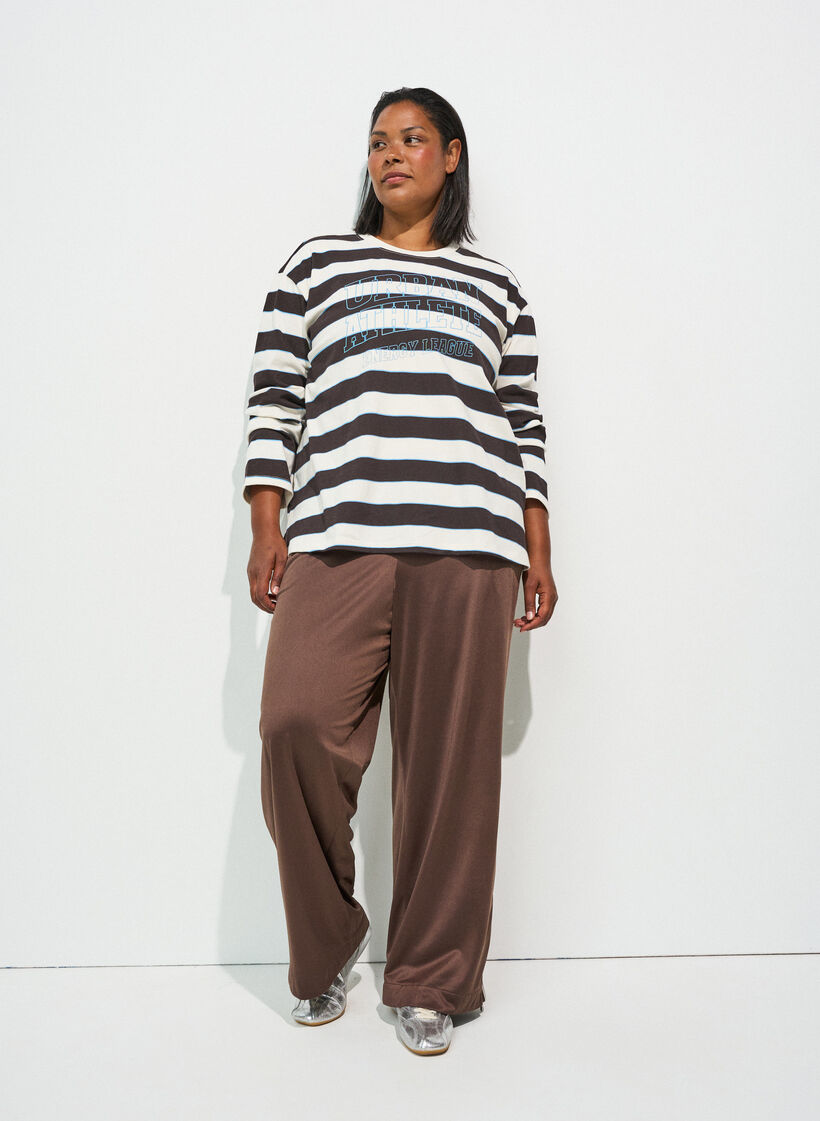 Track pants with side stripes and pockets, Brown, Model image number 1