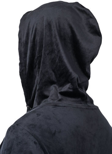 Hooded, velour sweatshirt dress , Black, Packshot image number 3