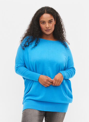 Knitted tunic in viscose blend, Malibu Blue, Model image number 0