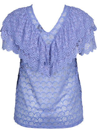 Short-sleeved blouse with frills, Lavender Violet, Packshot image number 1