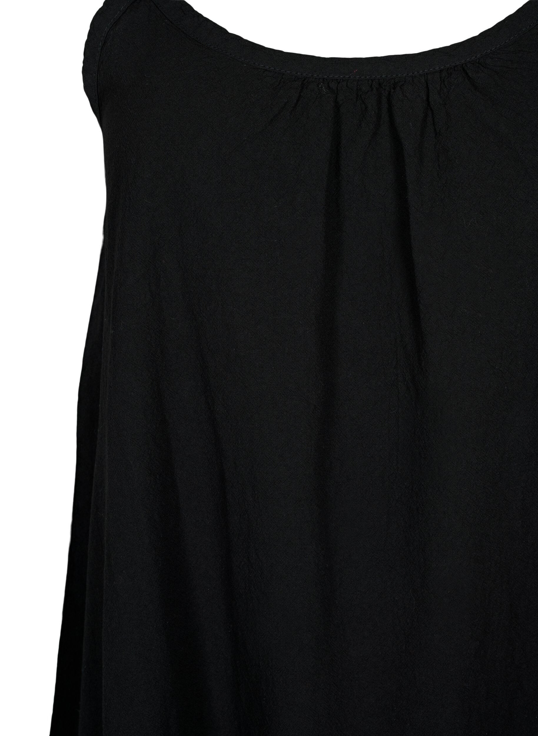 Zizzifashion Cotton dress with thin straps and an A-line cut, Black, Packshot image number 2