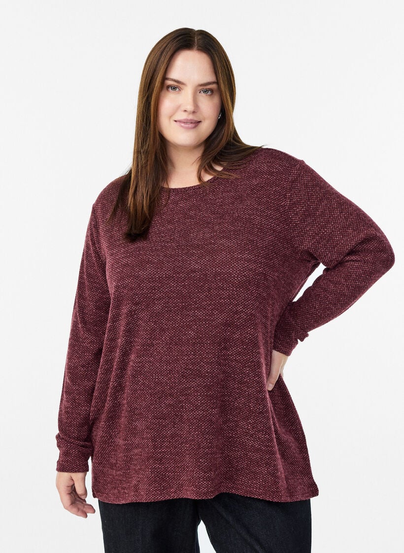 Long-sleeved blouse with texture, Dark Bordeaux, Model image number 0