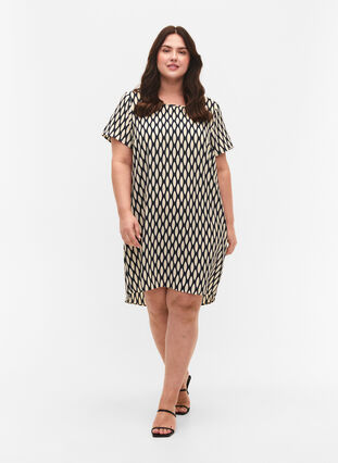 Dress with print and short sleeves, Oval AOP, Model image number 2