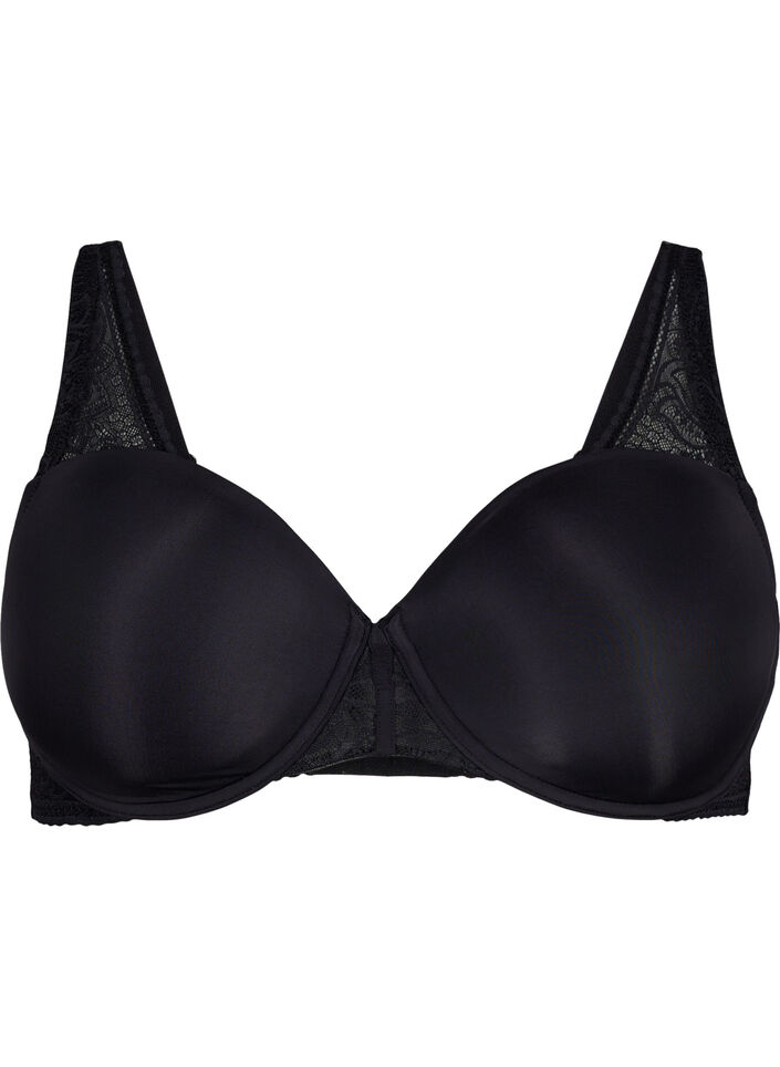Moulded bra with lace, Black, Packshot image number 0