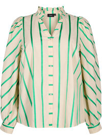 Striped cotton shirt blouse with ruffle collar