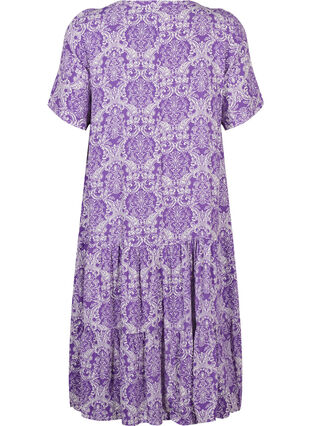 Short-sleeved viscose dress with print, D. Lavender Oriental, Packshot image number 1