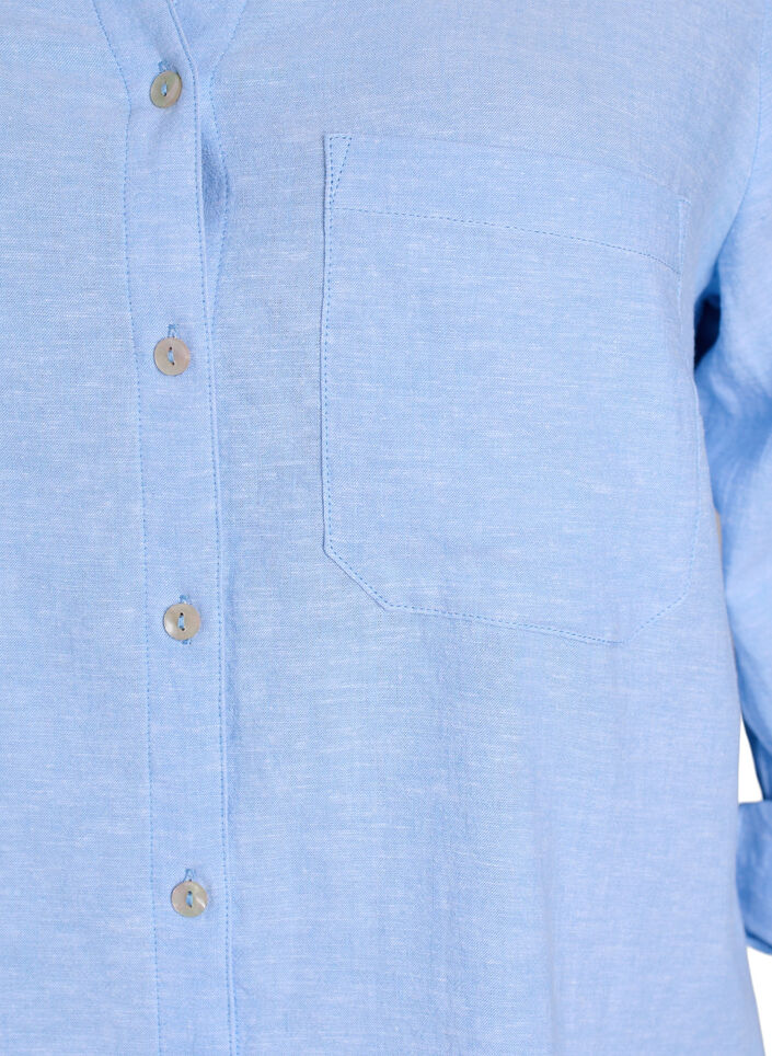 Shirt in linen and viscose with 3/4 sleeves, Blue, Packshot image number 2