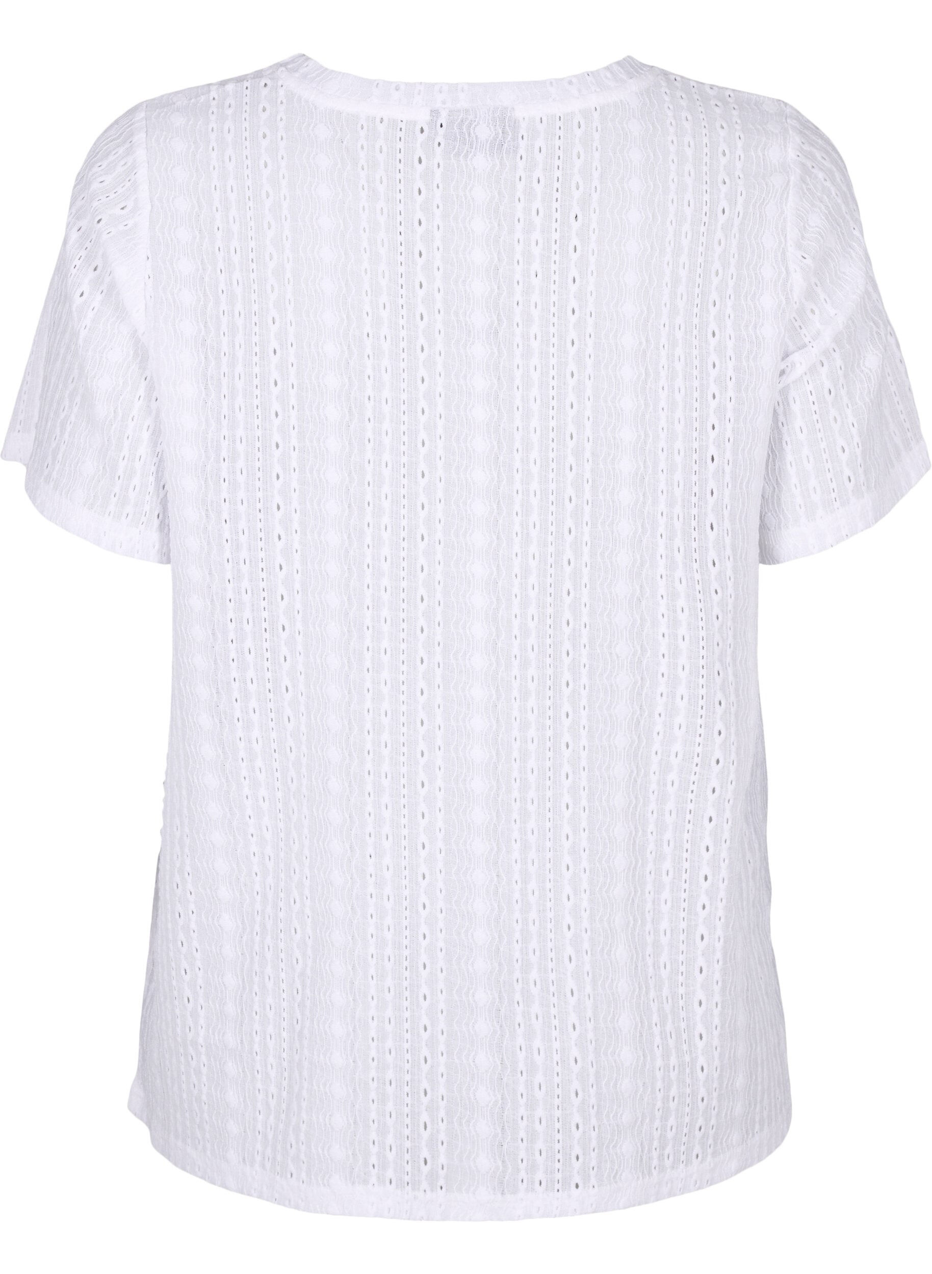 Zizzifashion Short sleeve blouse with textured pattern, Bright White, Packshot image number 1