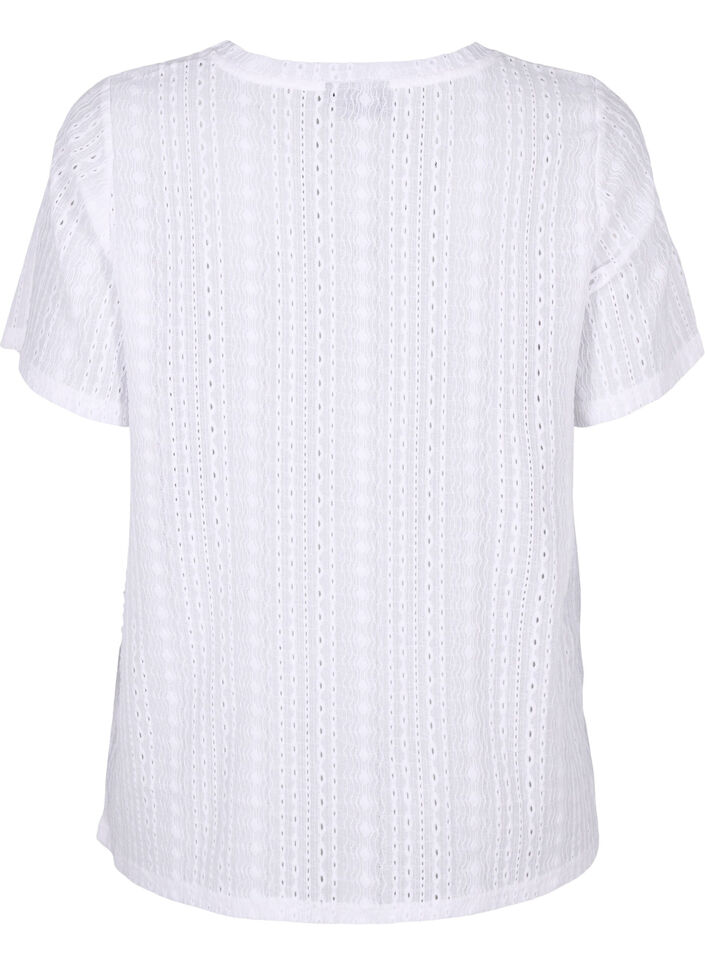 Short sleeve blouse with textured pattern, Bright White, Packshot image number 1